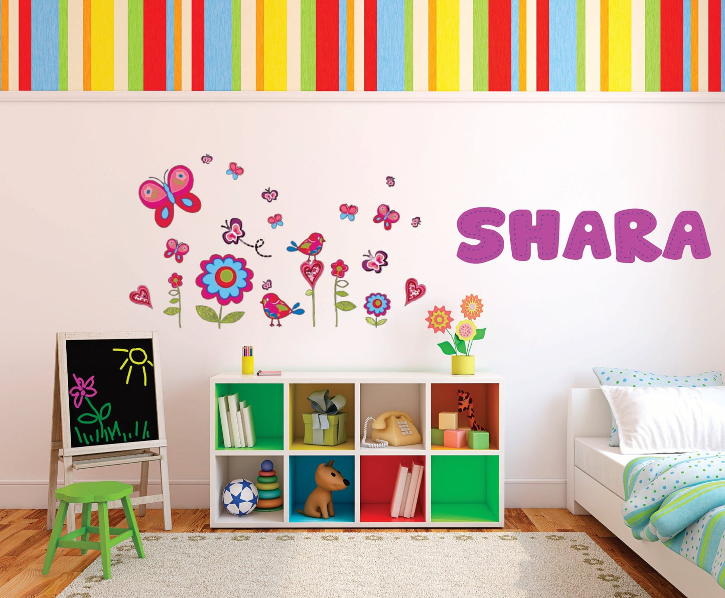 Butterfly garden - Kid's vinyl stickers with Optional Letters Add ON - Fantastick
