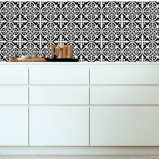 Floral Black - Vinyl Wall Tiles - Fantastick