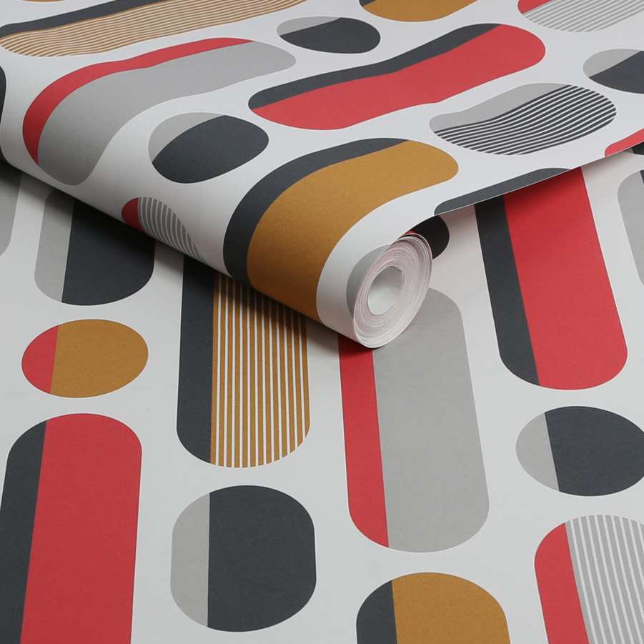 Morse Red & Grey & Mustard Wallpaper - Fantastick