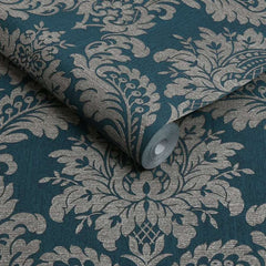 Archive Damask Teal & Gold Wallpaper - Fantastick