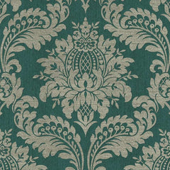 Archive Damask Teal & Gold Wallpaper - Fantastick