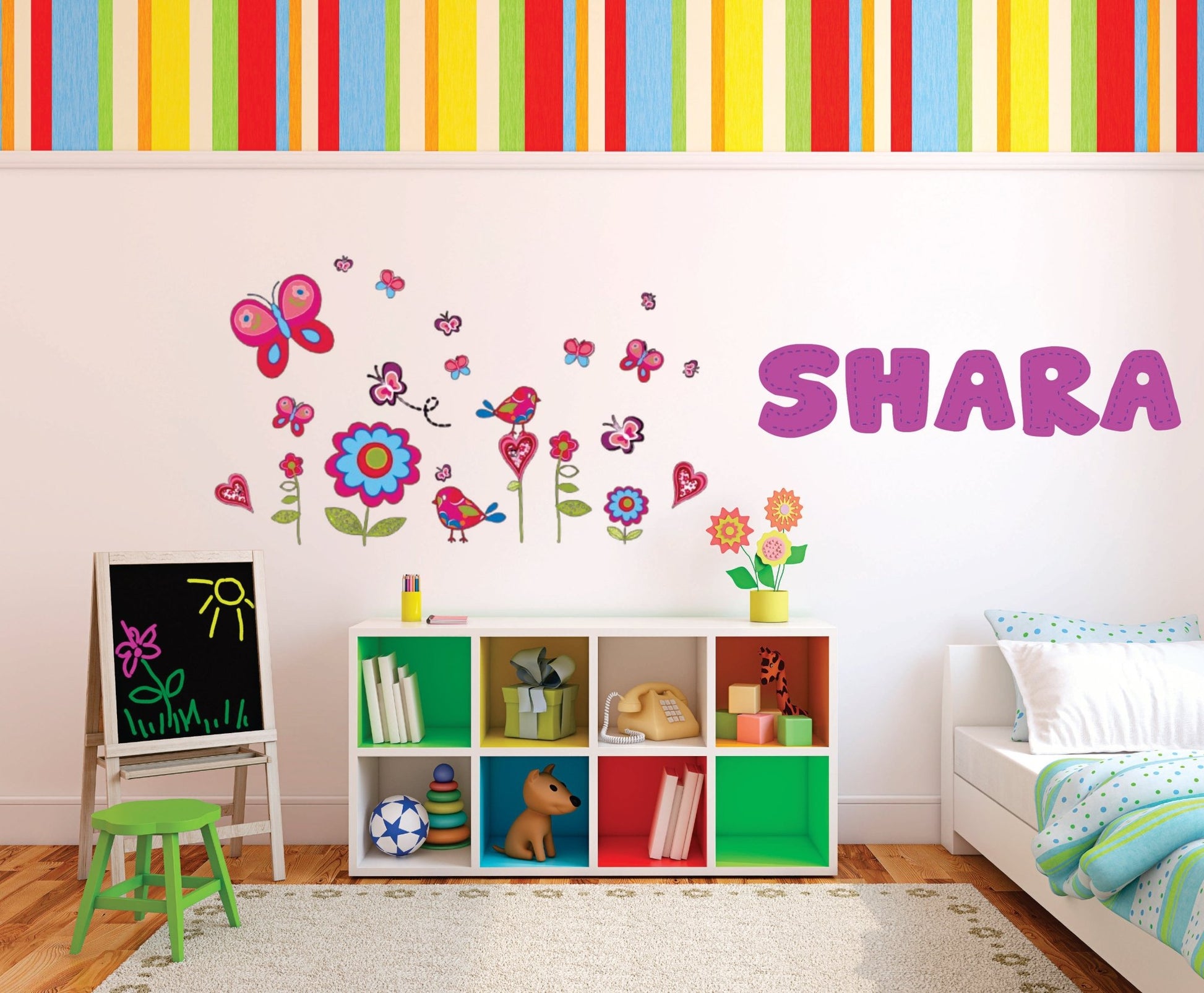 Butterfly garden - Kid's vinyl stickers with Optional Letters Add ON - Fantastick