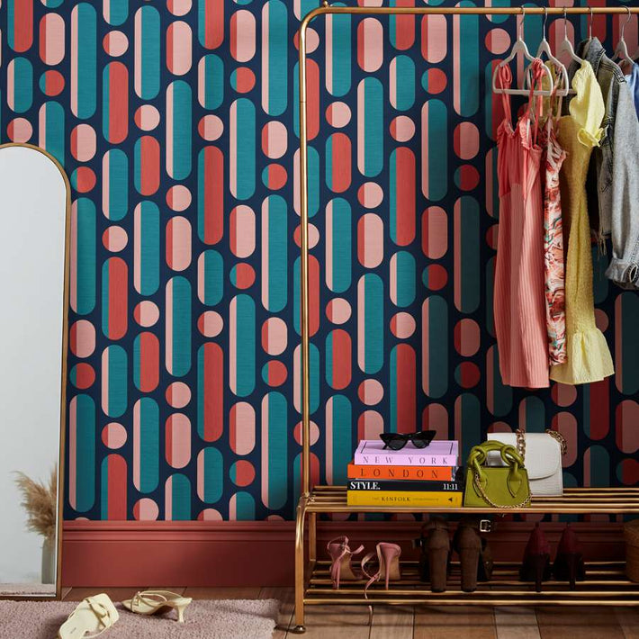 Morse Coral & Navy Wallpaper - Fantastick