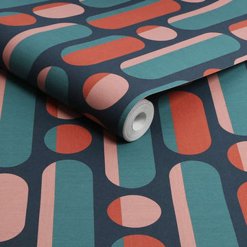 Morse Coral & Navy Wallpaper - Fantastick