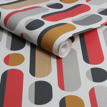 Morse Red & Grey & Mustard Wallpaper - Fantastick