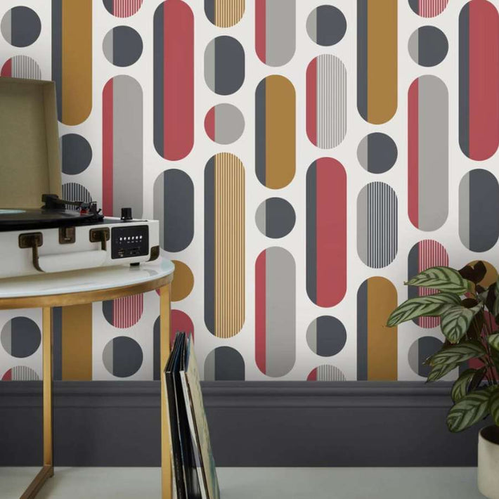 Morse Red & Grey & Mustard Wallpaper - Fantastick