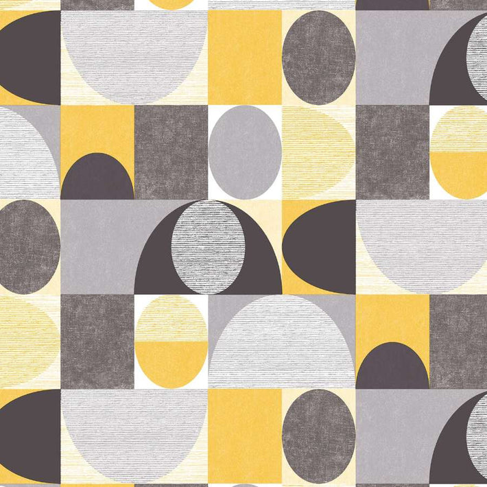 Retro Geo Dome Charcoal/Yellow Wallpaper - Fantastick