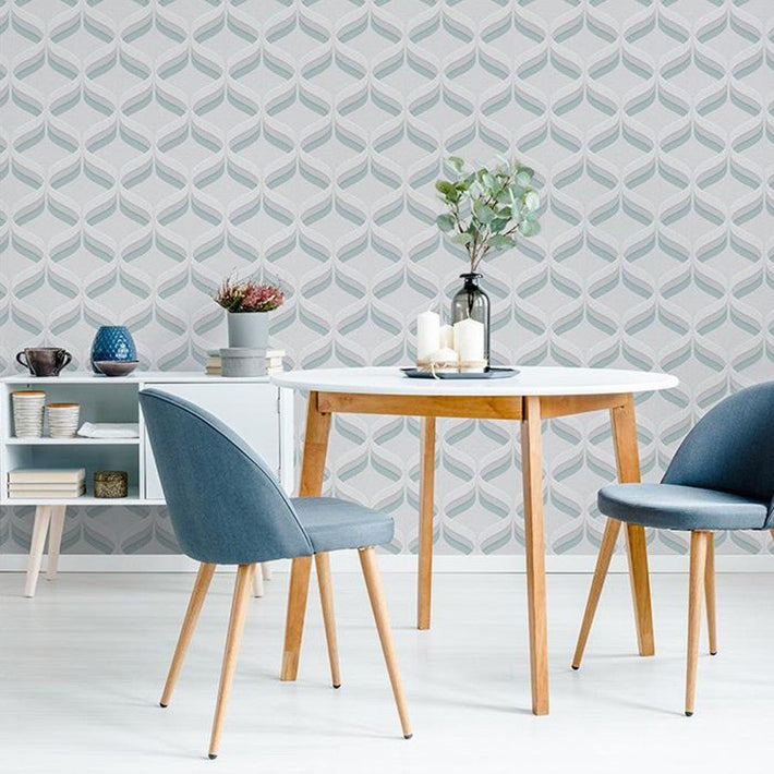 Retro Ogee Wallpaper - Teal & grey - Fantastick